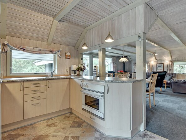 Fridge, microwave, oven, high chair