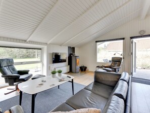 Una televisión, una chimenea, un reproductor de DVD