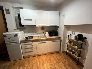 Kühlschrank, Mikrowelle, Herdplatte, Geschirrspüler