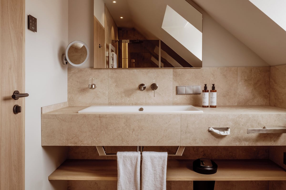 Hair dryer, bathrobes, towels, soap