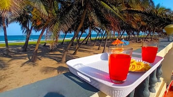 On the beach, white sand