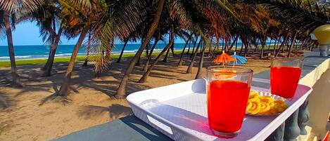 On the beach, white sand