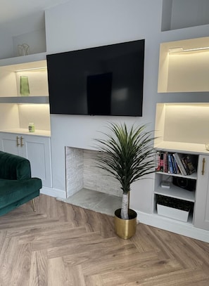TV, fireplace