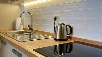 Deluxe Apartment | Private kitchen | Full-sized fridge, microwave, oven, dishwasher