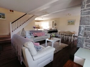 TV connectée, cheminée, livres