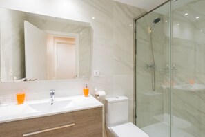 Hair dryer, towels, toilet paper
