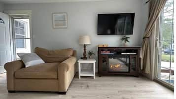 Smart-TV, Kamin, DVD-Player, Bücher