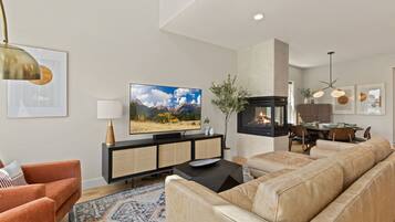 House, Multiple Beds, Hot Tub, Mountain View (538 Cajetan Street) | Living area | 50-inch flat-screen TV with digital channels, TV, fireplace