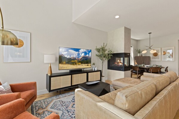 House, Multiple Beds, Hot Tub, Mountain View (538 Cajetan Street) | Living area | 50-inch flat-screen TV with digital channels, TV, fireplace - Contemporary Gem - Rooftop Deck & Private Hot Tub! (Fort Collins)