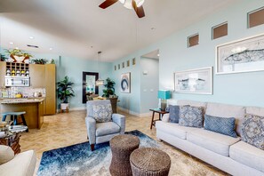 TV, foosball, table tennis - Beachfront condo with beach access, game room, gym, pools, theater room, balcony (Galveston)