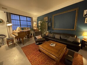 TV, DVD player, books, video library
