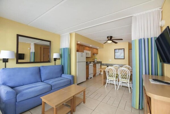 TV - Beachfront Studio Apartment with Queen Bed + Sofabed (Daytona Beach Shores)