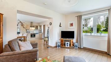 Fernseher, Kamin, DVD-Player, Stereoanlage