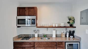 Microwave, stovetop, coffee/tea maker, toaster