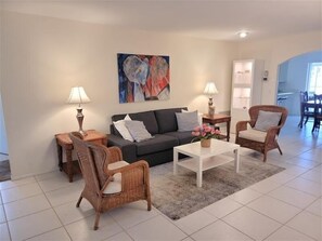 Una Smart TV, un reproductor de DVD, libros, un reproductor estéreo