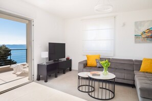 TV, ping pong - Modern Villa Maris - with heated pool sea view private parking quiet area family (Brela)