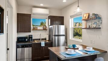 Fridge, microwave, dishwasher