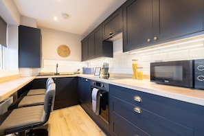 Fridge, microwave, oven, toaster