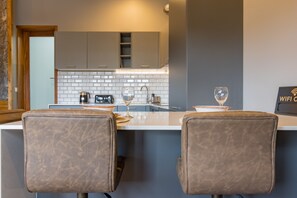Fridge, microwave, oven, stovetop - Walkable Ponta Delgada Stone Loft | Sleeps 3 | A/C & Full Kitchen (Ponta Delgada)