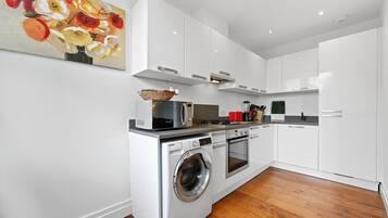 Fridge, microwave, oven, dishwasher