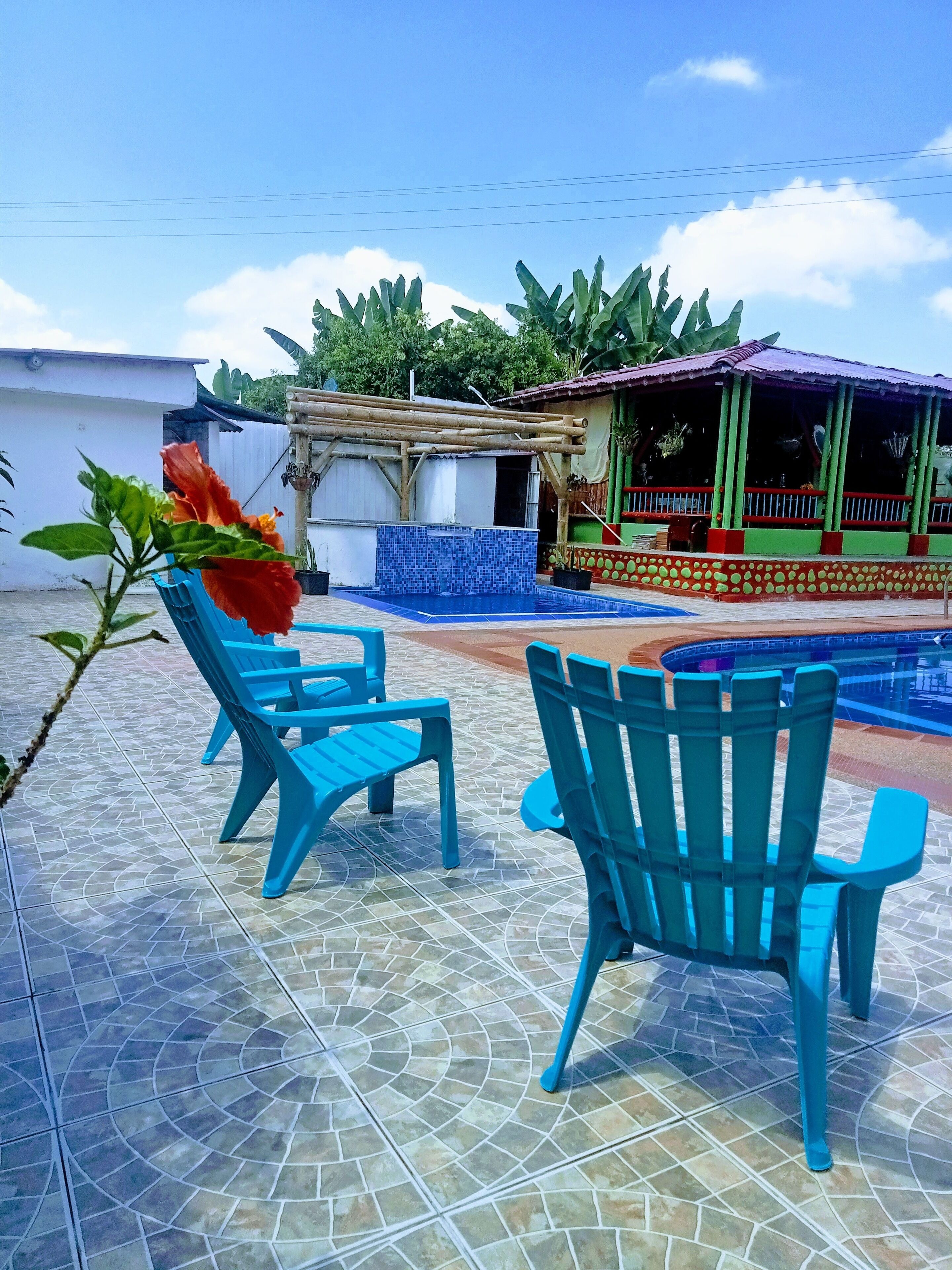 حمّام سباحة خارجي، مفتوح من 8:00 صباحًا إلى 5:00 مساءً، مقاعد للتشمس