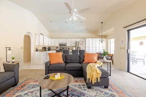TV - Sunny Oasis 4BR Pool Home with Game Room (Mesa)