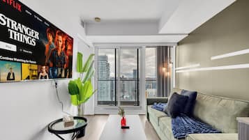 Gallery Suite, 2 Bedrooms, Balcony, Lake View | Living area | 50-inch Smart TV with digital channels, Netflix, Hulu