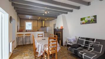 Télévision, cheminée, lecteur de DVD