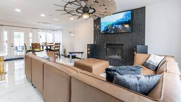 Smart TV, fireplace, video games, books