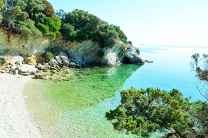 A coastal landscape with clear water, rocky shore, and dense greenery. - Apartment Punta Orange, only 5m from the sea, the island of Cres (Punta Križa)