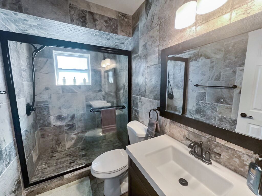 Shower, towels, soap, shampoo