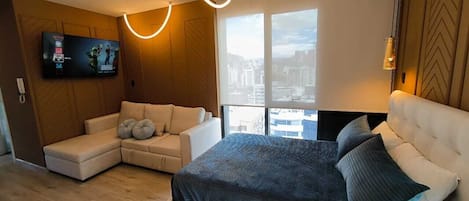 1 غرفة نوم ومكتب ومساحة عمل للكمبيوتر المحمول وتجهيزات عازلة للصوت