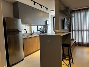 Leilighet | Eget kjøkken | Kjøleskap, mikrobølgeovn, espressomaskin og vannkoker