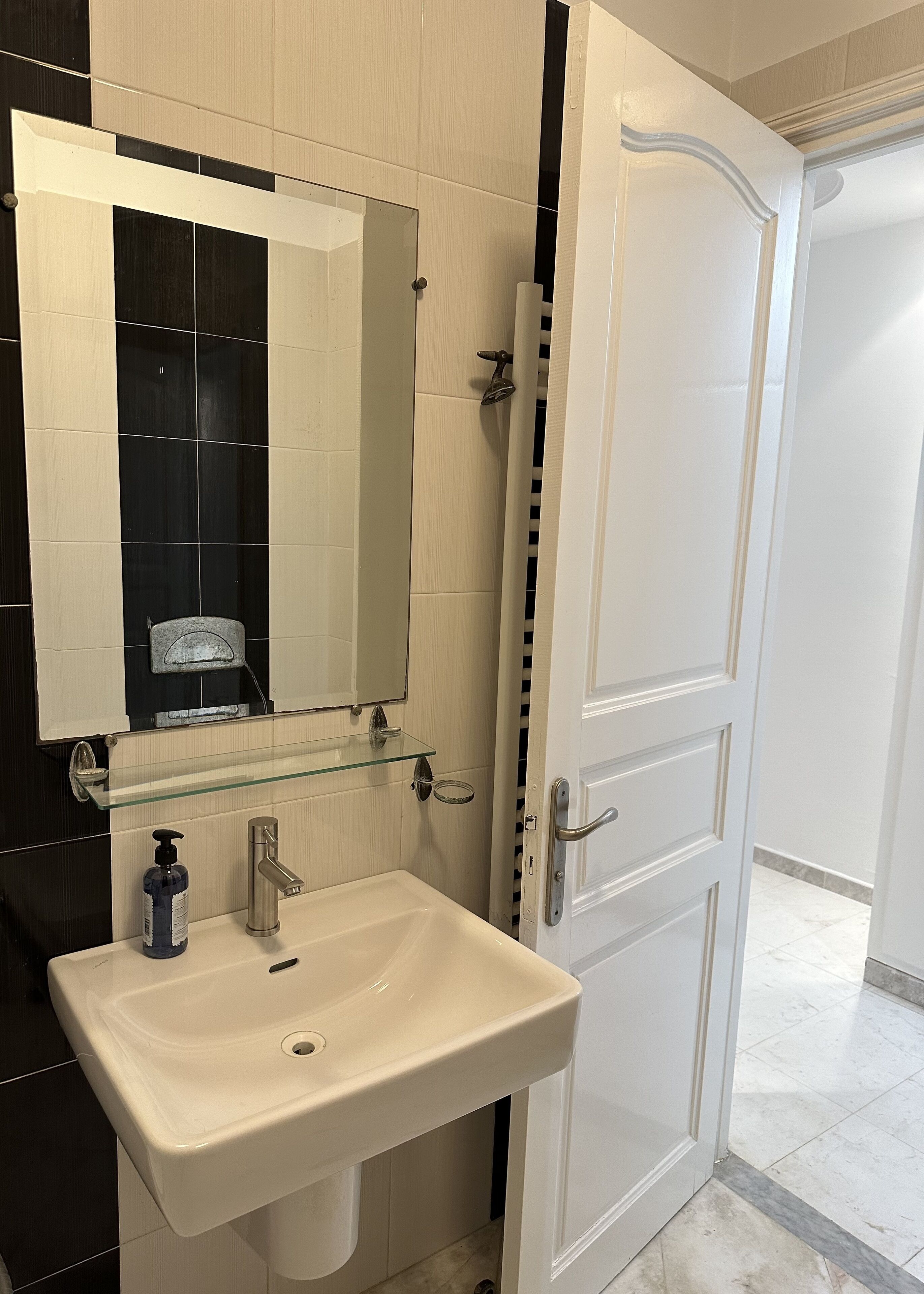 Shower, towels, soap, toilet paper