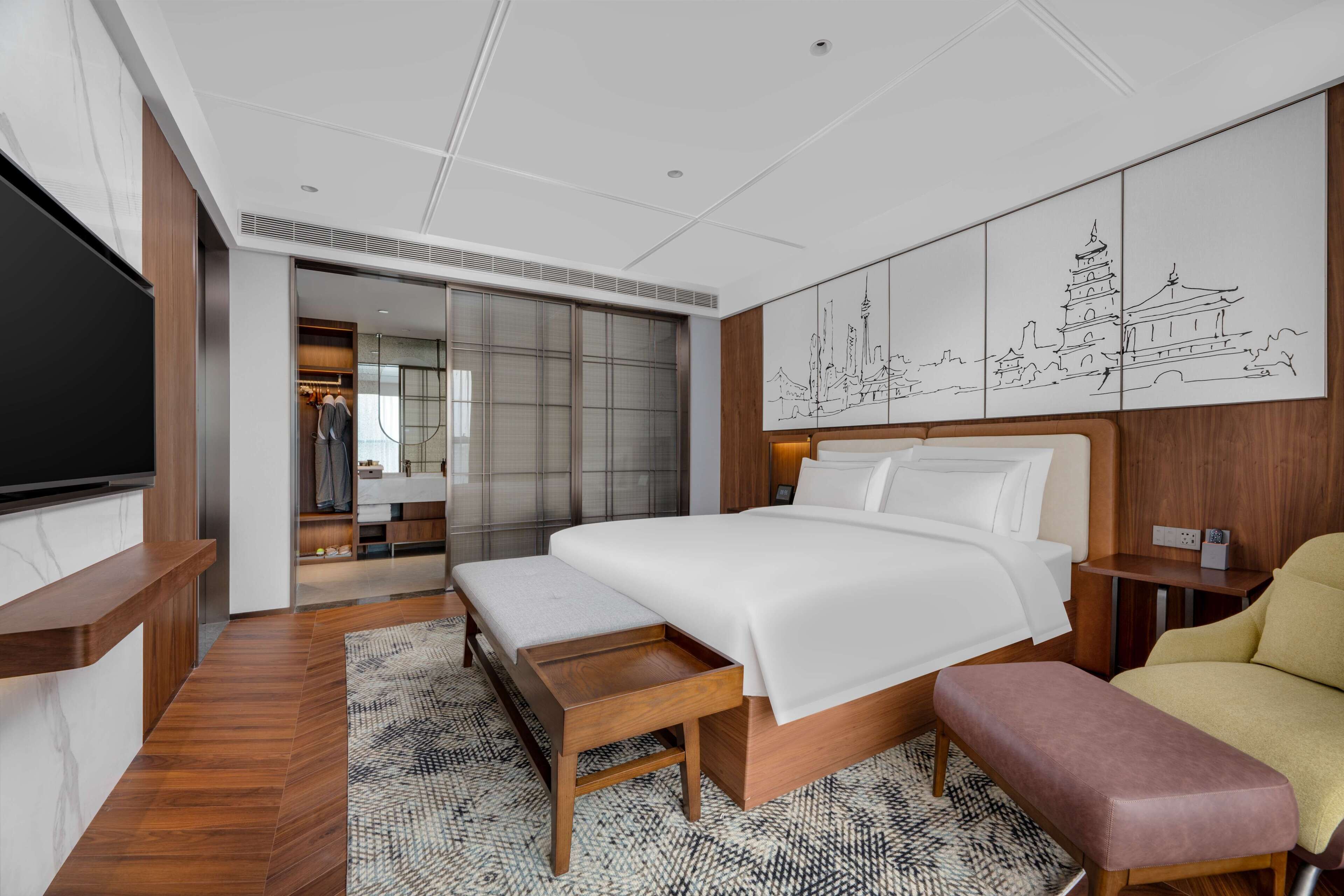 Premium bedding, down duvets, laptop workspace, blackout curtains