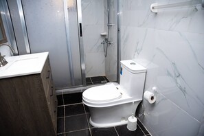 Dusche, Handtücher, Seife, Shampoo