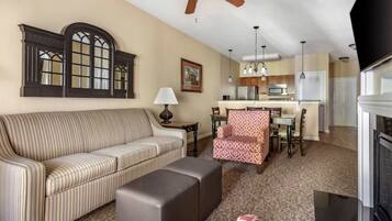 Télévision, cheminée, lecteur de DVD