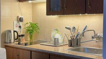 Kühlschrank, Mikrowelle, Herdplatte, Toaster