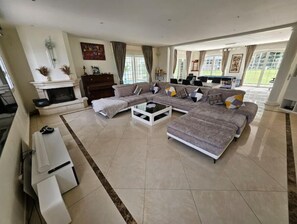 Smart TV, fireplace, video games, table football