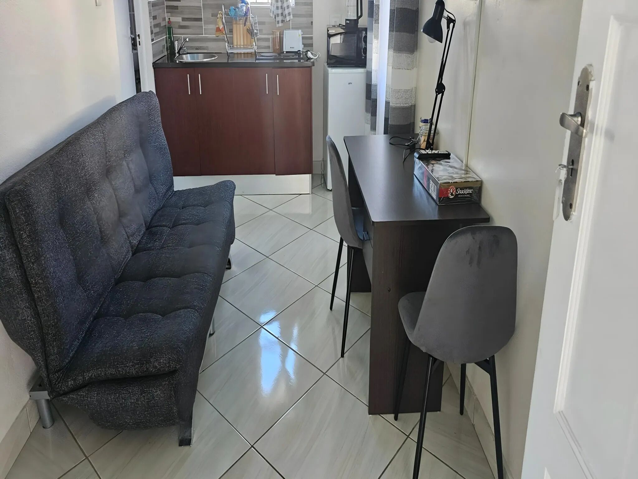 Desk, laptop workspace, free WiFi, bed sheets