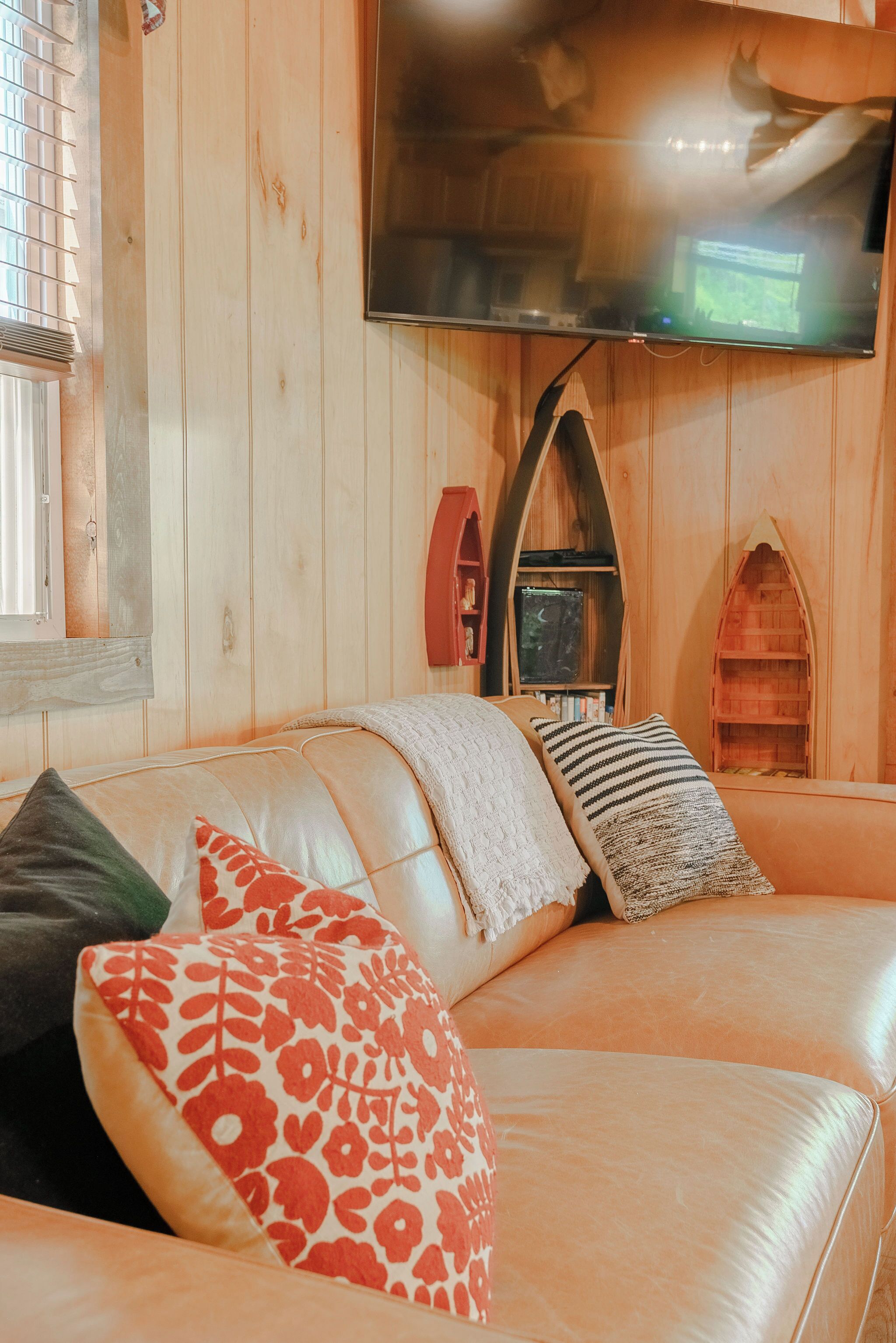 Smart TV, fireplace, DVD player, books