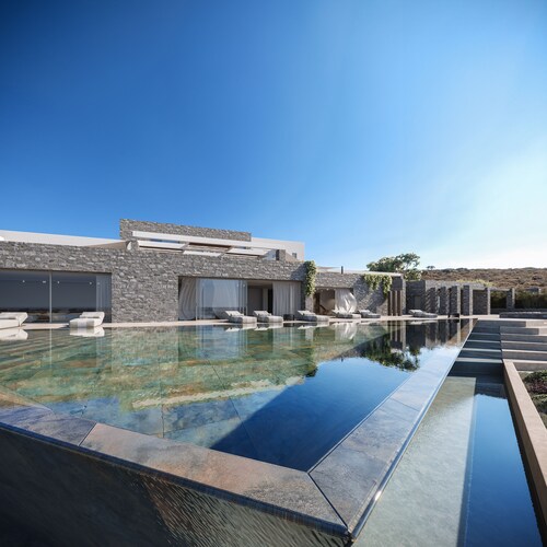 Villa with a private pool, gym, built-in BBQ & amazing sunset sea views