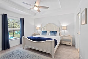 3 bedrooms, desk, iron/ironing board, travel crib