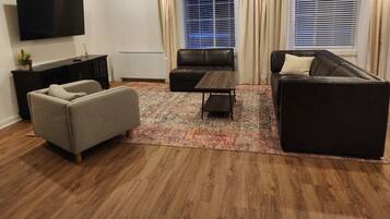 TV connectée, cheminée, livres