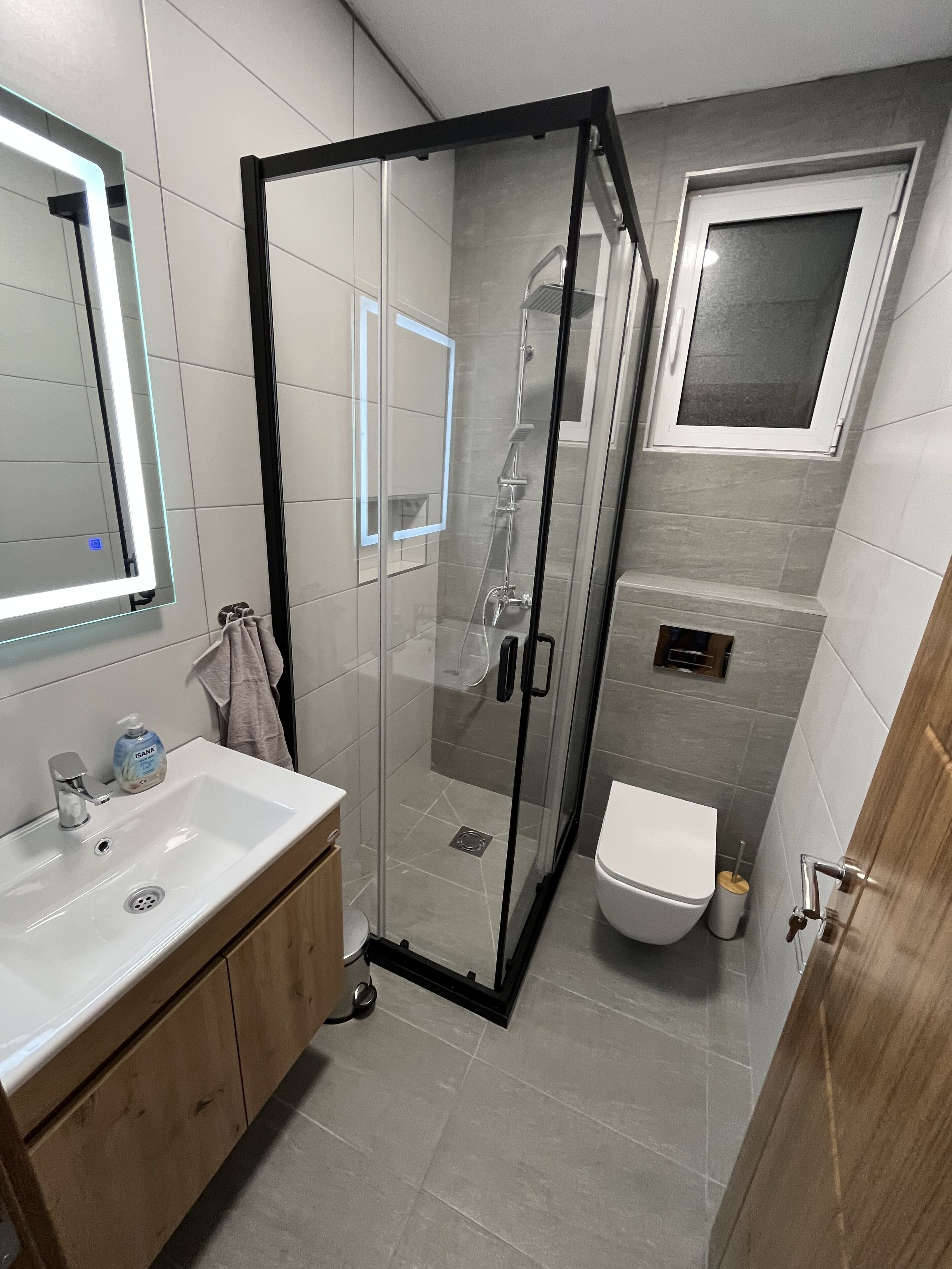 Dusch, handdukar och tvål