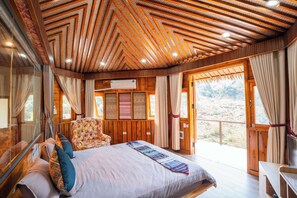 Chambre, balcon, vue montagne