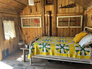 1 bedroom, bed sheets - Cozy Off Grid Cabin w/pond for fishing. (Greenwood)