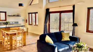 Smart-TV, Kamin, DVD-Player, Bücher