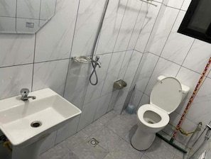 Shower, soap, toilet paper