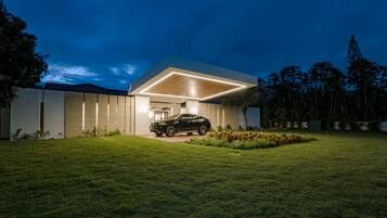 Guests enter through a spacious entrance area.